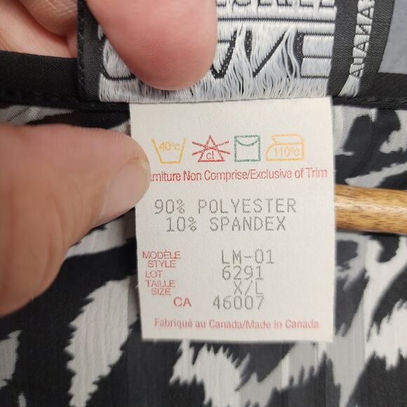 Vintage Gitane Top Women XL Black White Semi Sheer Animal Print Made in Canada - Picture 4 of 9